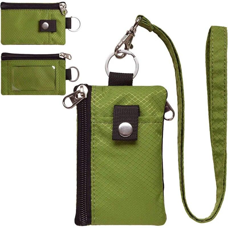 Kleine Geldbörse mit Sichtfenster für Ausweise, wasserdichte Reißverschlusstasche mit Schlüsselband für Karten, Bargeld und Münzen One Size grün
