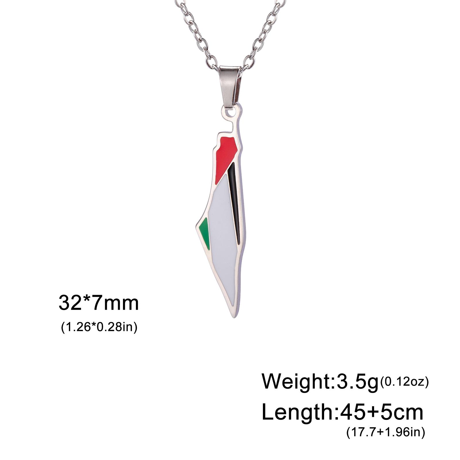 Lucktune Palästina Flagge Karte Emaille Anhänger Halskette für Damen Herren Edelstahl Karte Geographie Kette Halskette Schmuck Geschenk Neu 45-50cm white