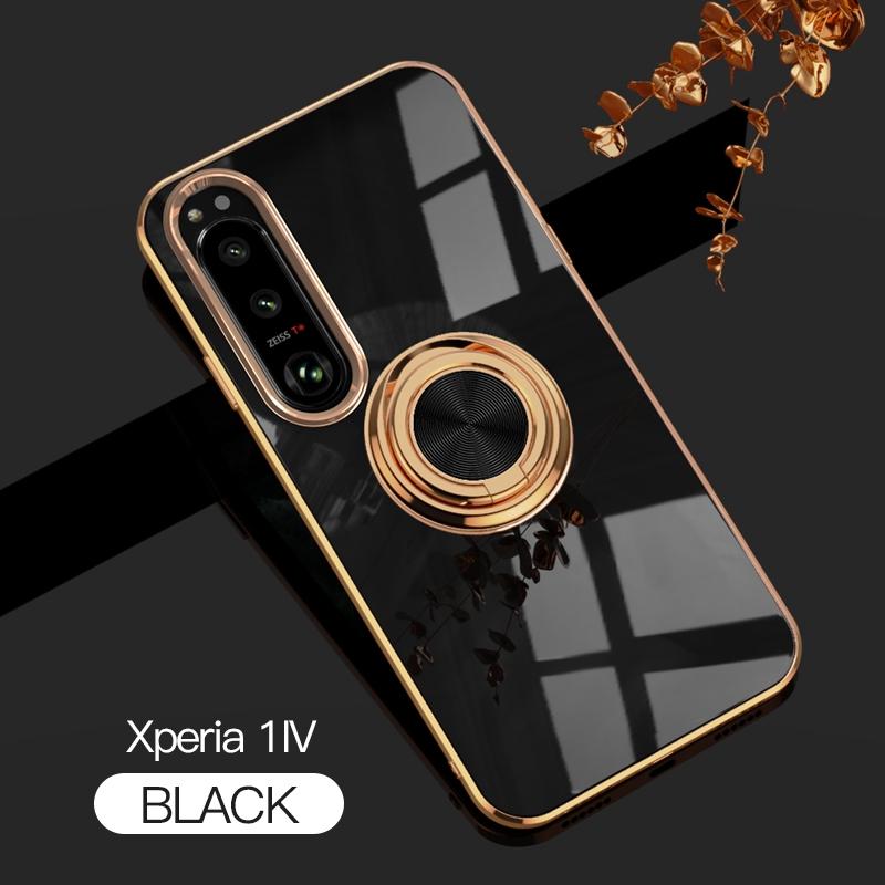 Luxus Plattierung Silikon Magnetischer Ringhalter Handyhülle Für Sony Xperia 1 5 10 III IV V VI ACE II Stoßfest Galvanisierte Abdeckung For Xperia 1 IV schwarz