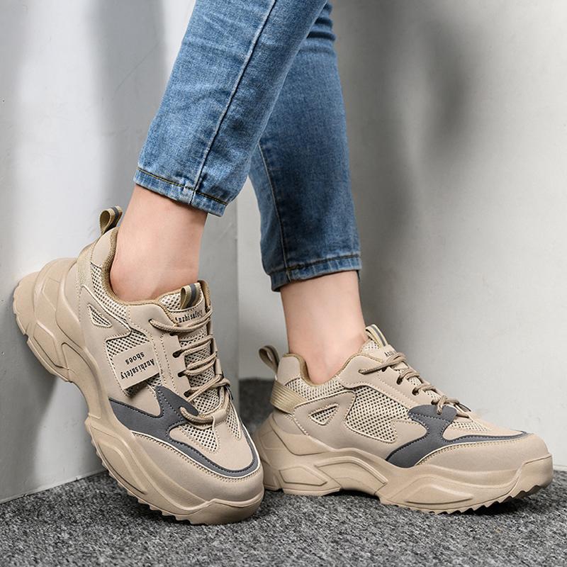 Sicherheitsschuhe für Damen, modische Sneakers, Arbeitsschuhe für Damen, Anti-Smash- und Pannenschutz, Sicherheitsstiefel, Schutzschuhe, atmungsaktiv 34 khaki