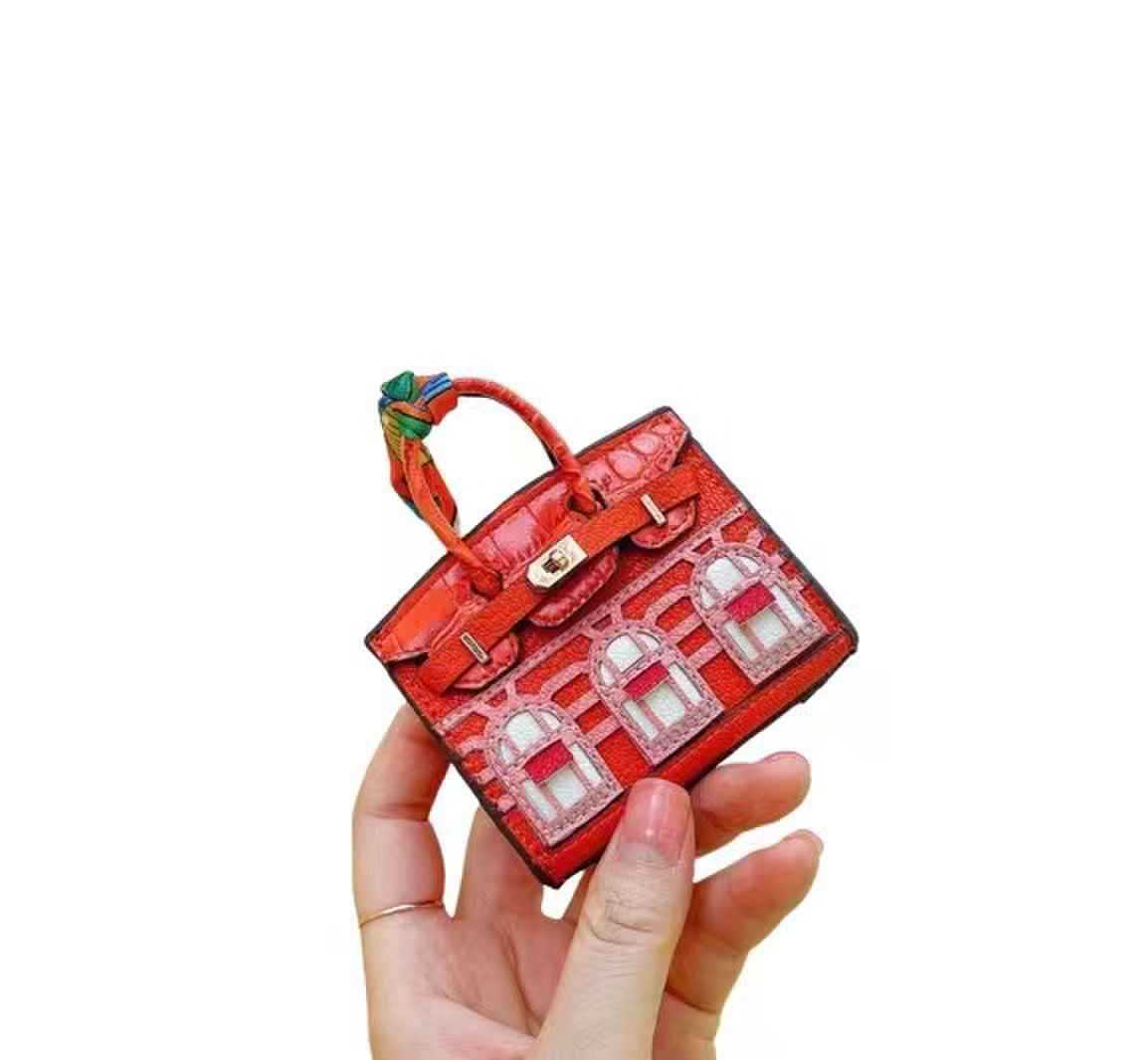 H Home Neue Mini-Anhänger Kleines Haus Platin Tasche Kreative Süße Lippenstift Tasche Kopfhörer Charter Schlüssel Tasche 8x4x9 orange