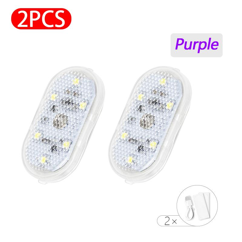 Auto Mini Led Touch Schalter Licht Auto Drahtlose Umgebungs Lampe Tragbare Nacht Lesen Licht Auto Dach Birne Auto Innen Licht 2pcs violett