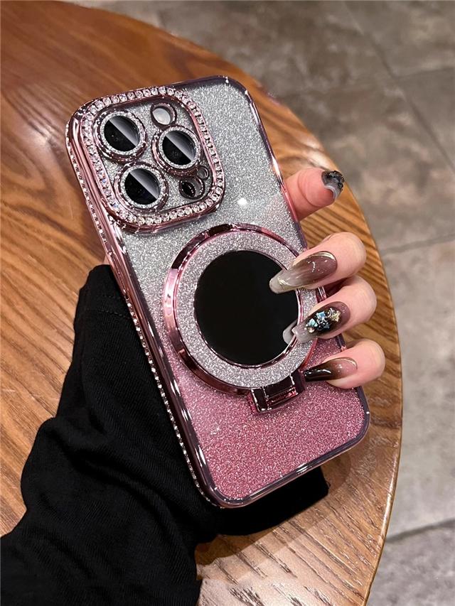 Für iPhone 16E Pro Max Luxus Beschichtung Flash Spiegel Halter Ständer Diamant Rahmen Für iPhone 11 12 13 14 15 16 Plus Schutzhülle iPhone 13