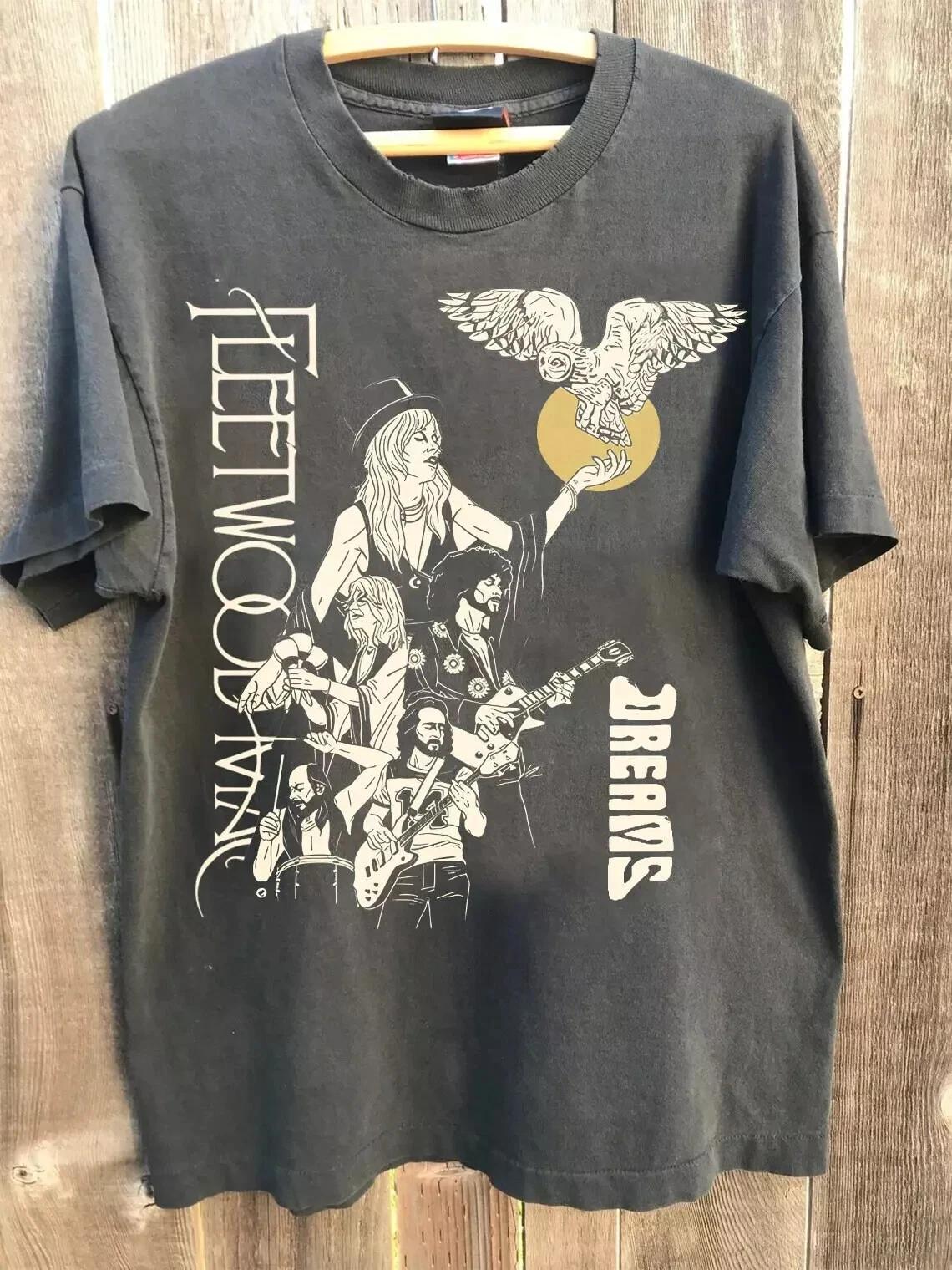 Vintage Fleetwood Mac Shirt Musik Rockband Fleetwood Mac Herren T-Shirt Schwarz Lässig Rundhals Baumwoll T-Shirt M