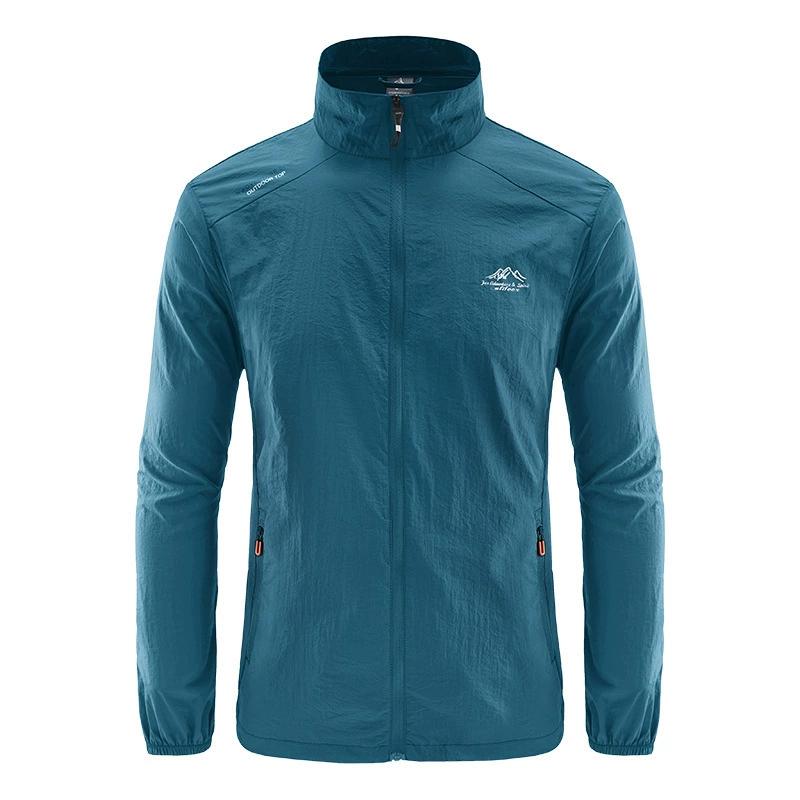 UPF100+ Herren Sommer Windbreaker Reißverschlusstaschen UV Sonnenschutz Jacken Atmungsaktive Ultraleichte Kleidung Outdoor Haut Dünne Mäntel Camp XL denim-blau