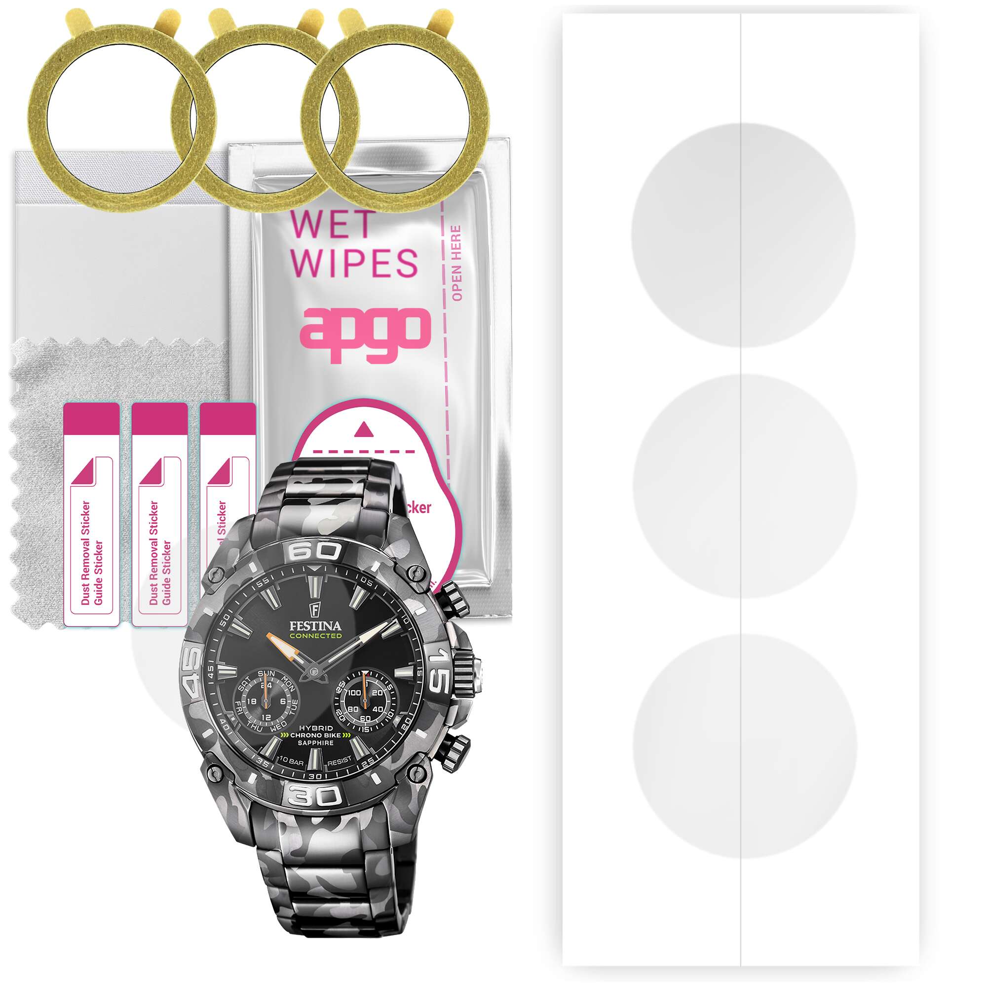 3x apgo Hydrogel Displayschutz für Festina Connected Hybrid Chrono Bike, Hydrogel-Film, mit Positionierungsschicht, einfache Installation