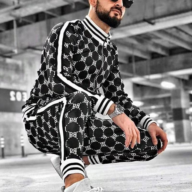 Herren-Sets Herbst Herren Trainingsanzug Set Männliches Sweatshirt Herrenbekleidung Multi-Pocket Modehose High Street Jacken Set 2XL