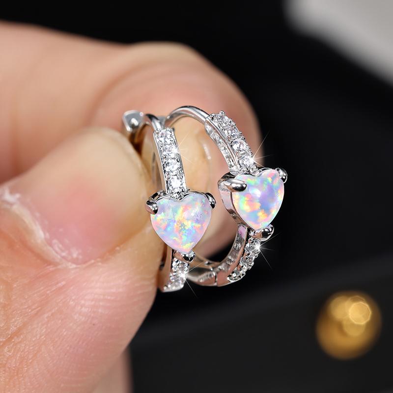 Koreanische Luxuriöse Zirkonia Liebe Herz Hoop Ohrringe Für Frauen Mädchen Silber Farbe Hochzeit Ohrringe Modeschmuck weiß/silber