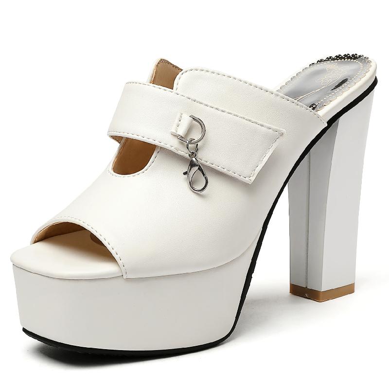 Modische Plateau-Slipper für Damen, Sommer-High-Heels-Sandalen, Damen, Luxus-Pantoletten, Schuhe für Damen, Schwarz, Weiß, Rot, Party-Schuhe, Übergröße 50 35 weiß