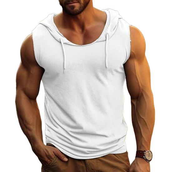 Herren-Tanktop mit Kapuze, einfarbig, ärmellos, Fitness-Unterhemd, Bodybuilding-Weste, Muskel-T-Shirt für Sport, Fitnessstudio, Alltag XXXL weiß