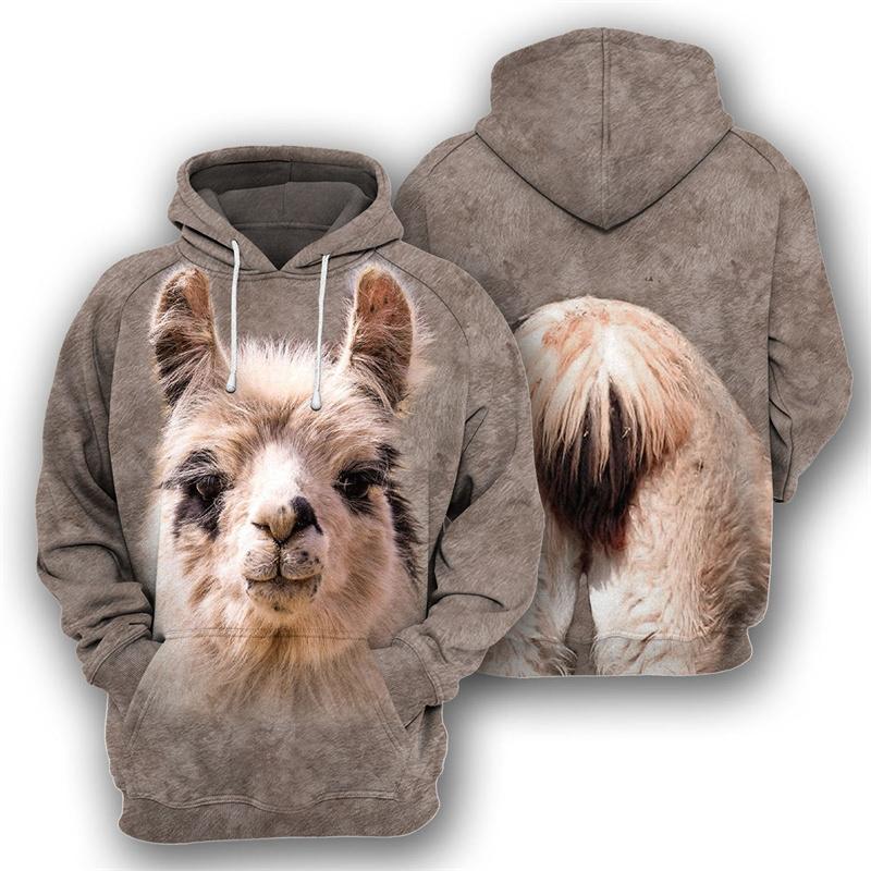 Tier Schaf Alpaka Pferd 3D-Druck Hoodies Herren Damen Oversized Hoodie Pullover Kapuzen-Sweatshirts Trainingsanzug Mäntel Kinderbekleidung S
