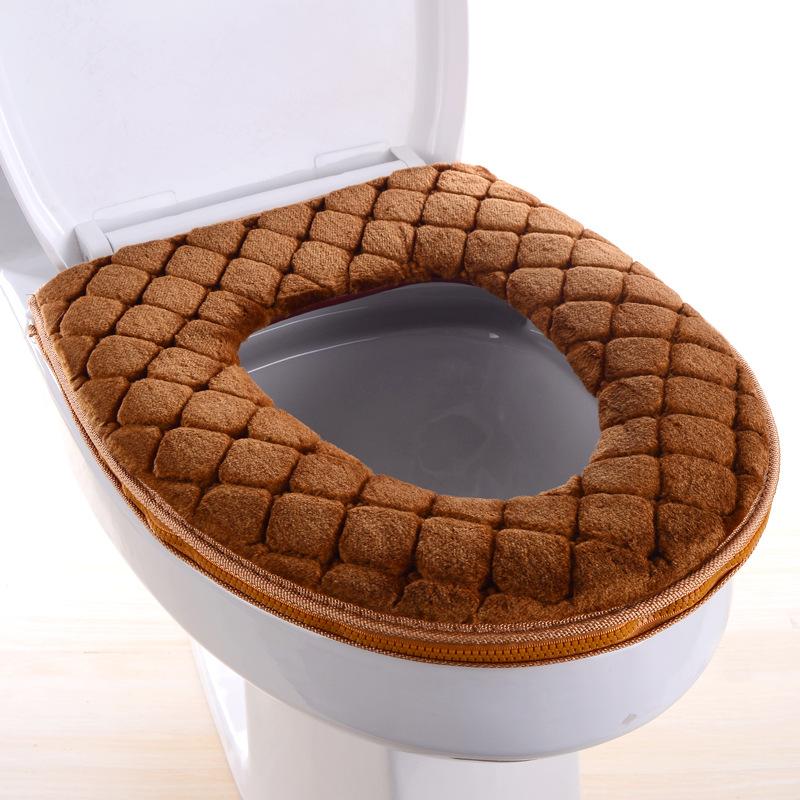 Winter Warm Plüsch Toilettendeckel Home Wasserdicht Universal Modell Toilettenring Waschbar Reißverschluss Badezimmermatte Dekorativer Toilettensitz braun