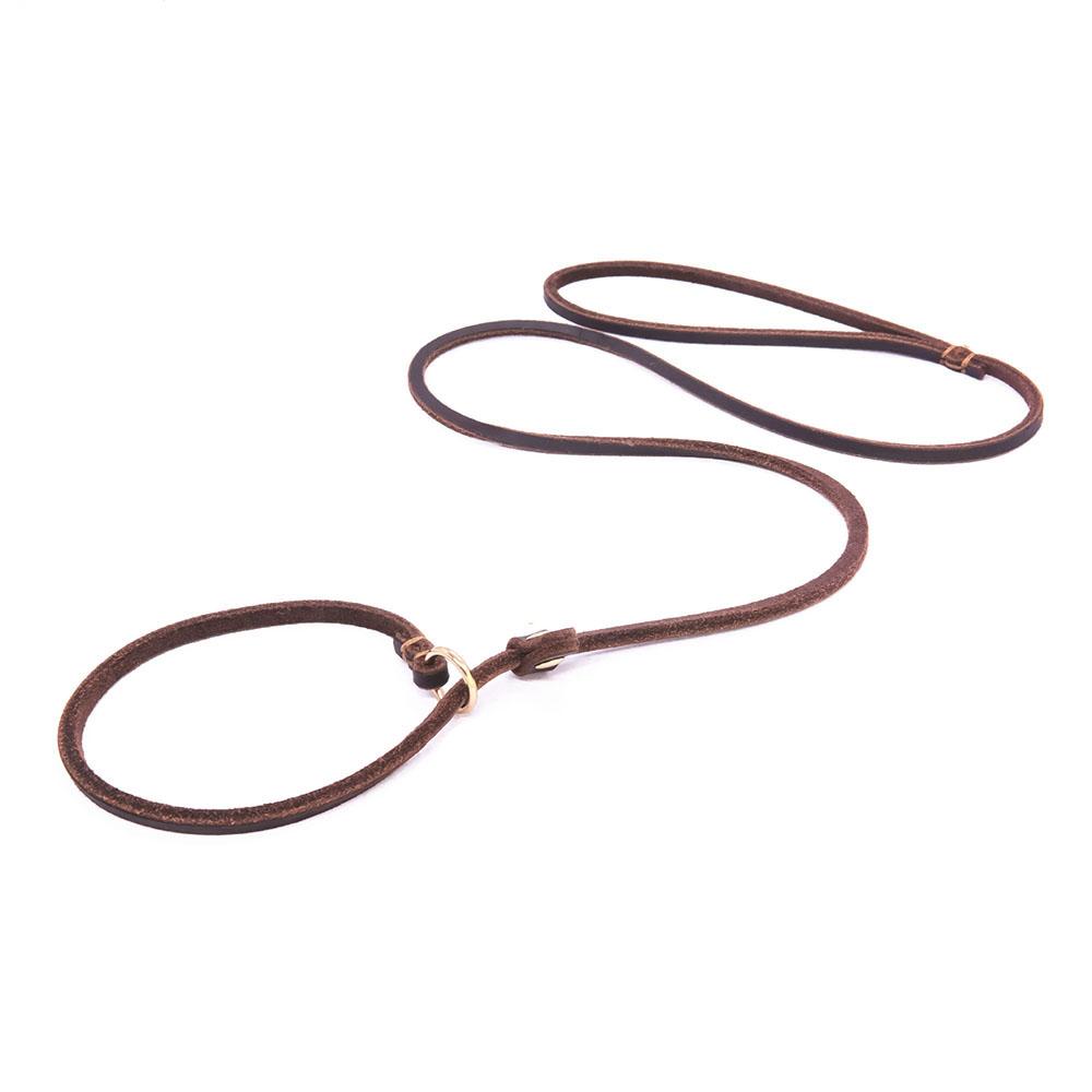 Hundeleine mit Schlupfleine, hochwertige, handgefertigte Hundeleine aus echtem Leder, Schlupfkette, Halsband, kein Ziehen, für Haustierwelpen, Mops, Training, Schlupfleine S 120cm