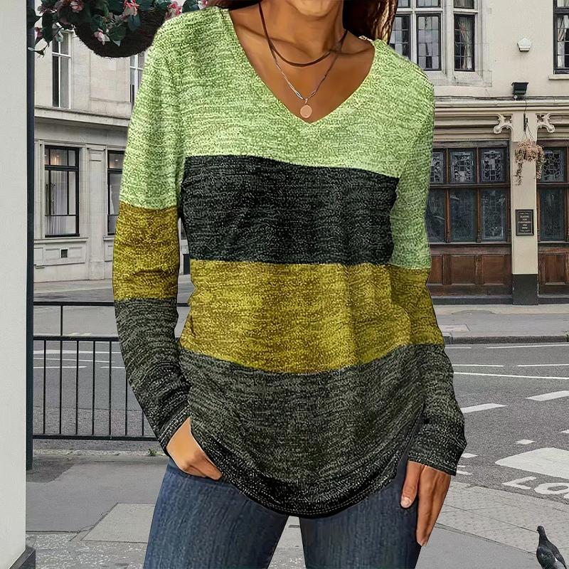 Damen T-Shirts mit breitem Streifendruck, Damenoberteile, langärmelig, V-Ausschnitt, Pullover, Femme-T-Shirts, T-Shirt für Frauen 3XL schwarz