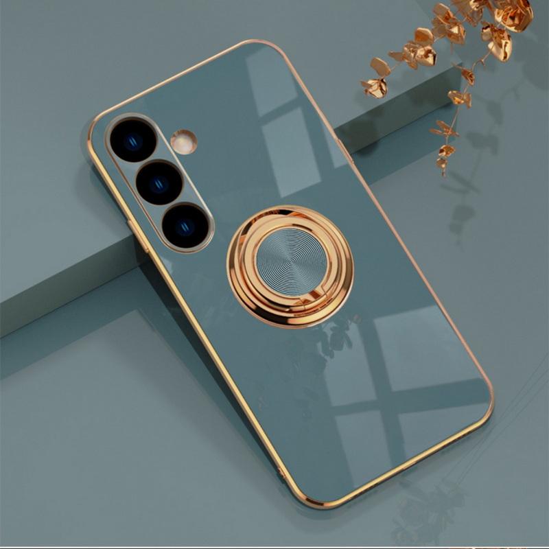 Luxuriöse, glänzende, schlanke TPU-Softphone-Hülle für Samsung S25 S24 FE S23 Ultra S22 S21 A55 A15 A54 A35 A34, Ringhalter, Ständer, stoßfeste Stoßstangenabdeckung Samsung S23 grau