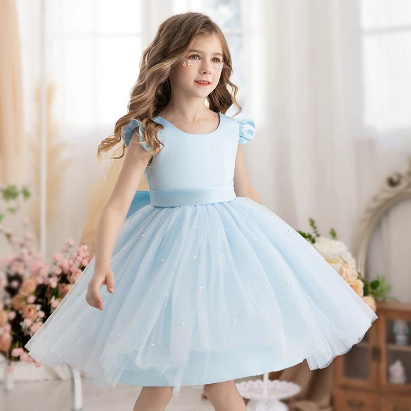 Kinderkleider Mädchenkleider Flauschige Prinzessinnenkleider Blumenmädchenkleider Röcke 150 blau