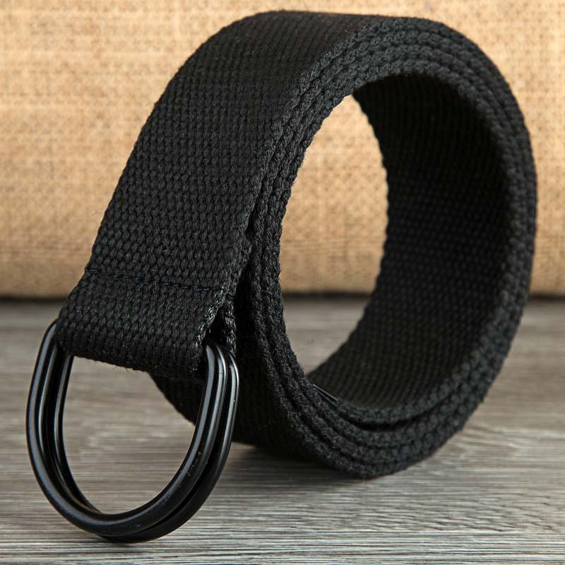 Canvas-Gürtel mit Doppelringschnalle für Damen und Herren, Schwarz, D-förmiger Schnalle, Stoffgürtel, halbkreisförmiger Ring, verlängerter Canvas-Gürtel, EMA 130cm schwarz