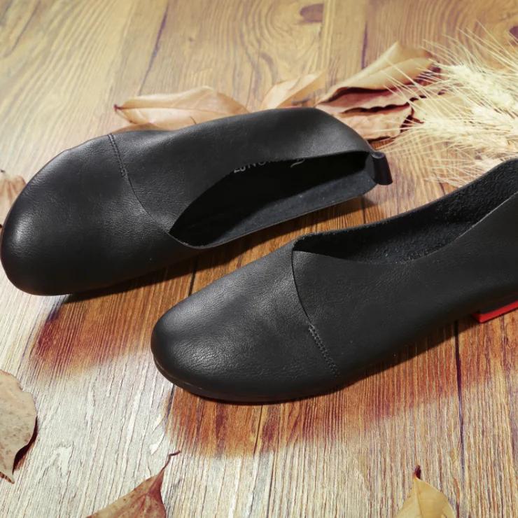 Fashion Echtes Leder frauen Schuhe Einfache Pendeln Flache Bequeme Große Größe Damen Schuhe Non-slip Mutter Schuhe Chaussure Femme 42 schwarz