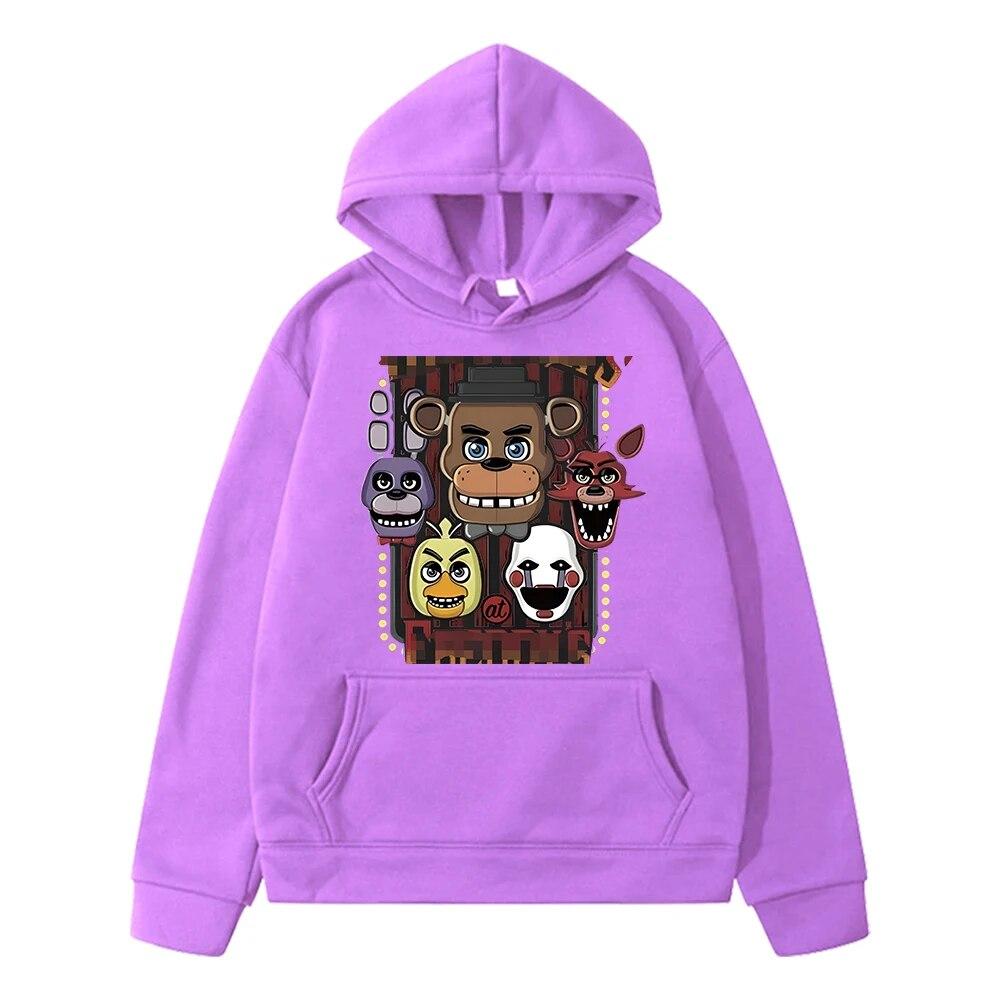FNAF Herbst Hoodies Jungen Kleidung Fleecing Sweatshirt y2k Sudadera Pullover Bär Kaninchen Grafik Anime Hoodie Kinder Kleidung Mädchen 130 violett