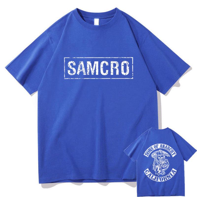 Sons of Anarchy SAMCRO Doppelseitiges Drucken T-shirt Männer Frauen Mode Hip Hop Rock Tees Kurzarm Sommer Baumwolle T Shirts tops L blau