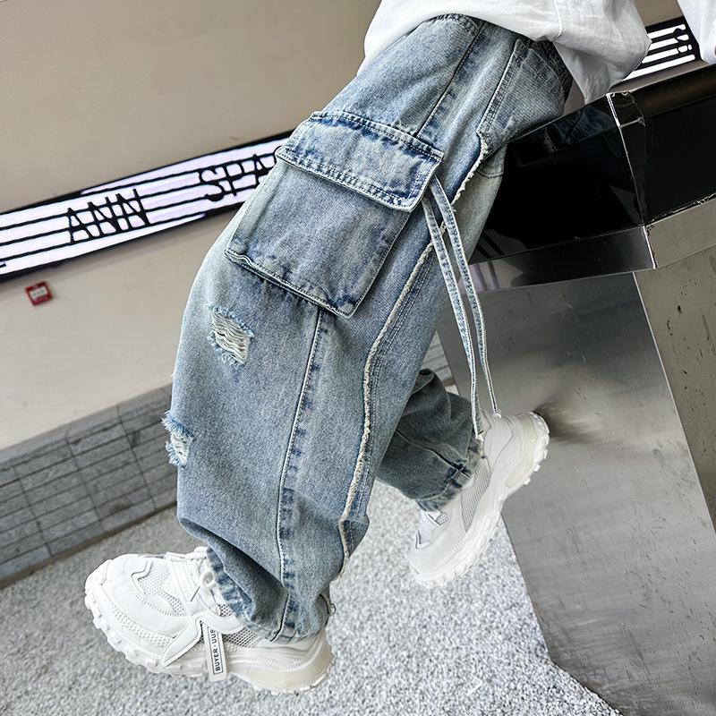 Jungen Casual Frühling & Herbst 2025 Jeans - Stilvolle Arbeitshosen für Kinder 140 cm blau