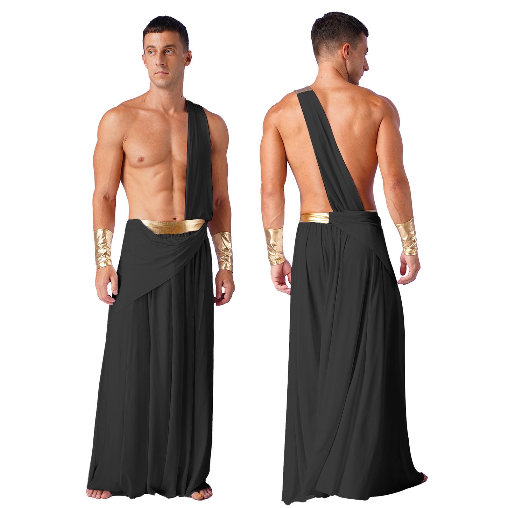 Männer Antike griechische Gott Kostüme Römischer Gladiator Halloween Cosplay Mittelalterlicher Ritter Krieger Rollenspiel Outfits für Karneval Party S schwarz