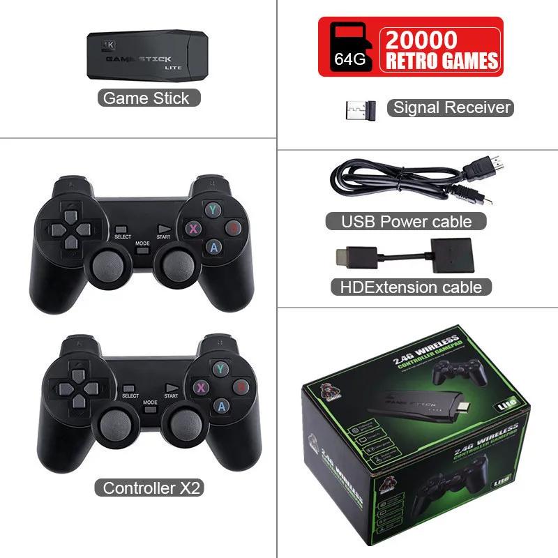 Videospielkonsole 2,4G Doppel Wireless Controller Game Stick 4K 20000 Spiele 64GB 32GB Retro Spiele Für TV Junge Geschenk 64GB 20000game