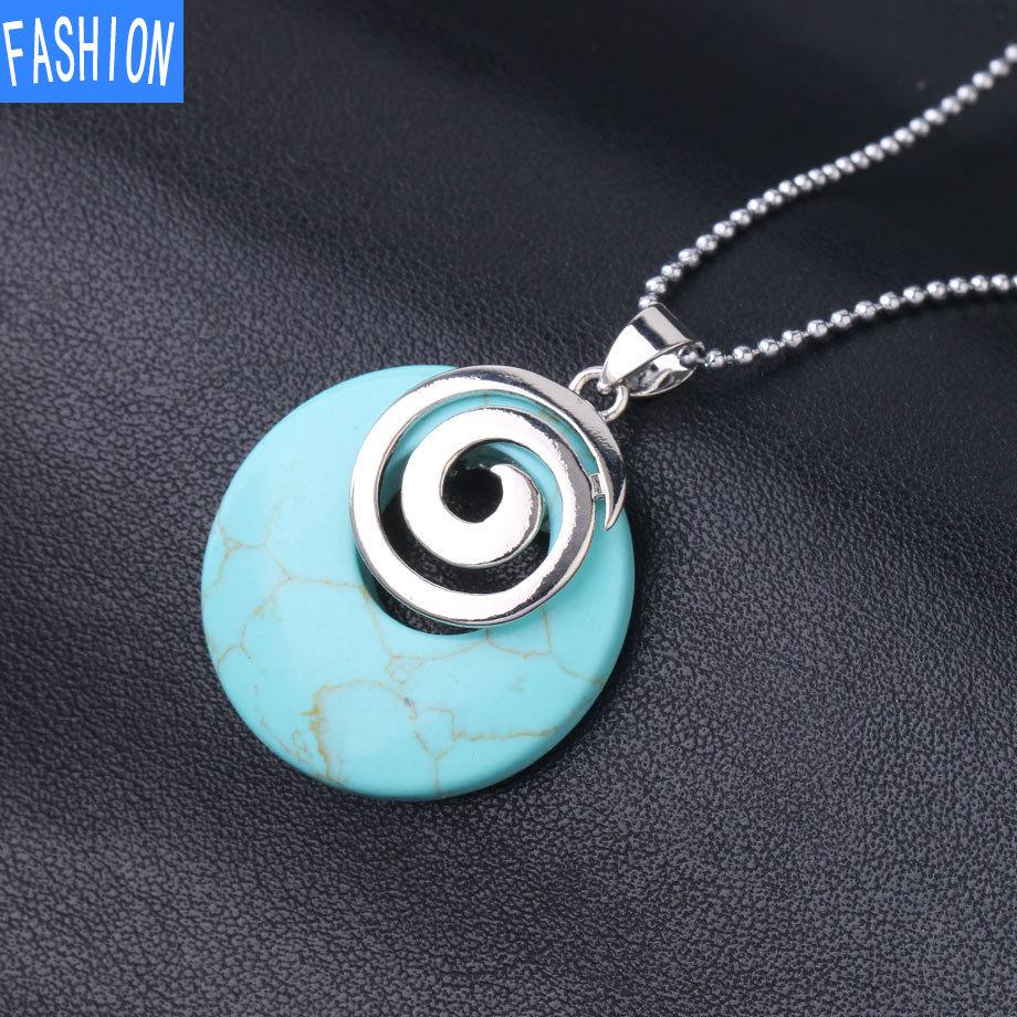 Europäische und amerikanische Damen-Nostalgie-Schneckenspirale-Symbol-Muschel-Halskette, kreative Kristall-Halskette turquoise gray