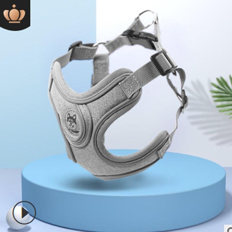 Atmungsaktives Hundegeschirr mit Leine, reflektierendes Oxford-Westengeschirr für Hunde, verstellbare Größe, kleine und mittelgroße Hunde XS (no Leash) grau