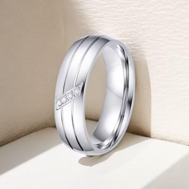Koreanischer Stil Zweifarbige Titanstahl Partnerringe mit Diamantakzent Size 7