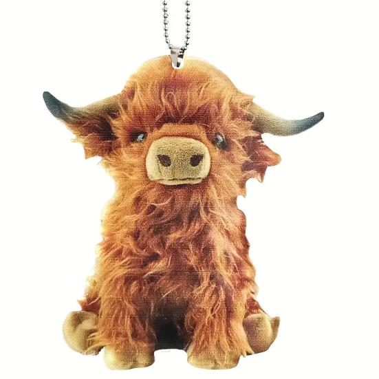 Highland Cattle Kuh Tier Dekoration mit Perle Kette Hängen Spielzeug DIY Keychain Anhänger Dekoration Rucksack Ornament Geburtstag