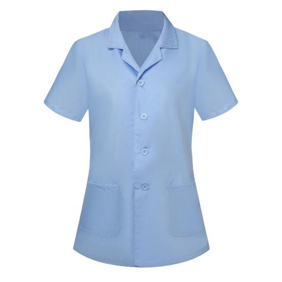Kochuniform Revers Kurzer Ärmel Knopfleiste Vorne Unisex Kochkleidung Weicher Stoff Doppelte aufgesetzte Taschen Professionelles Hemd Krankenpflege Arbeitskleidung M