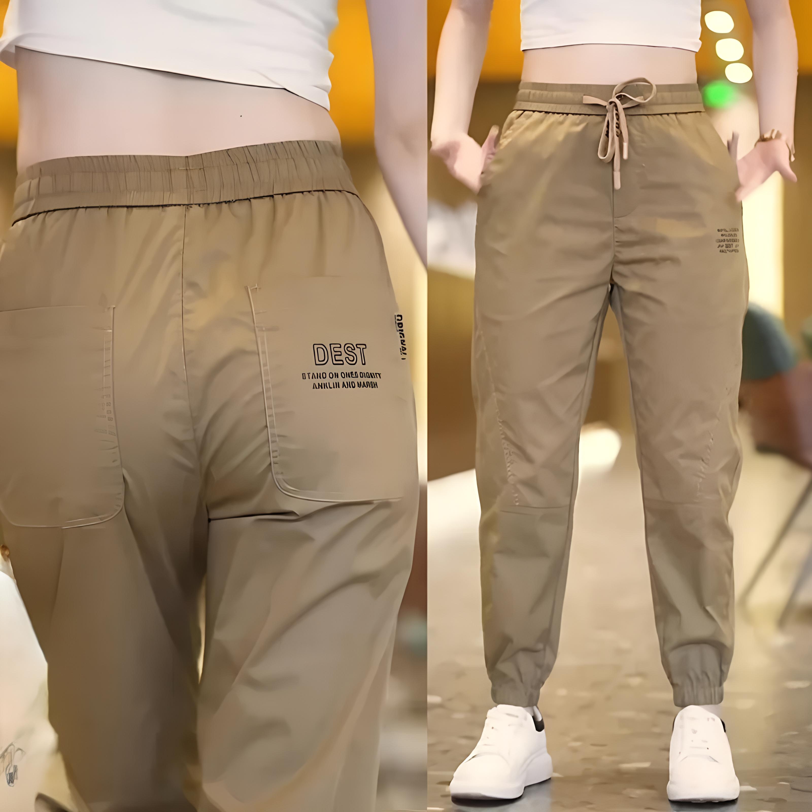 Eine Nummer größer bestellen Sport Eisseide Freizeithose Damen Locker Sommer Dünn Schnelltrocknende Hose Neu Sport Dreiviertelhose L kamelfarben