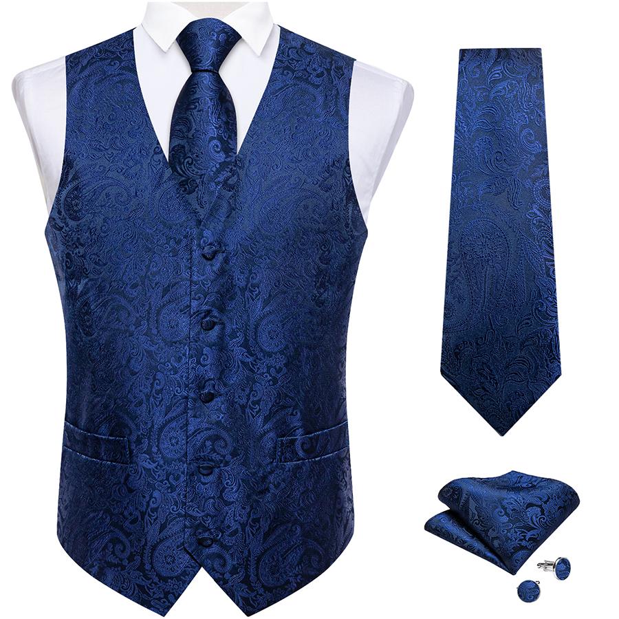 Herren Paisley Anzug Weste Floral Blau Schwarz Weste Krawatte Set für Hochzeit Party M