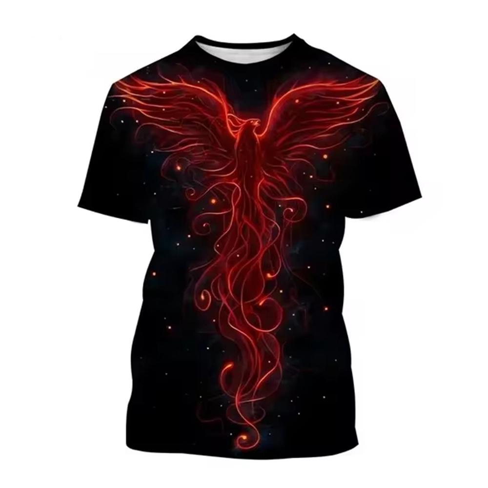 Sommer Tiermuster Feuervogel Phoenix 3D-Druck T-Shirts Männer Frauen T-Shirt Kurzarm Übergroßes Harajuku T-Shirt Top Kinderkleidung 6XL