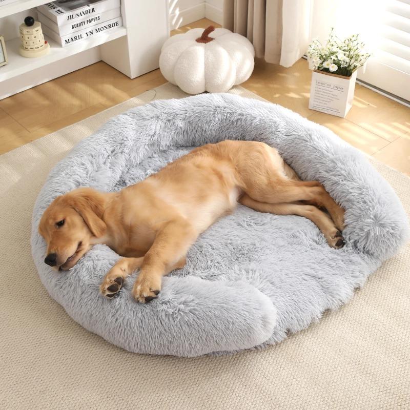 Neues rundes Plüsch-Haustierbett, winterwarm, mit langem Fell, Hund-Katzen-Bett, gemütliche weiche Schlafmatte, Kissen für kleine und mittelgroße Hunde, Katzen, Welpen, Kätzchen, Heimzubehör 70CM hellgrau