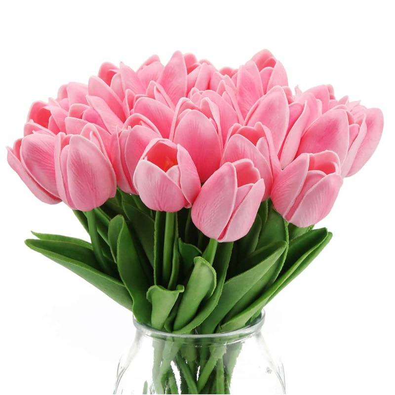 12 Stück künstliche Tulpen, fühlen sich echt an, künstliche Tulpen zur Dekoration, künstliche Tulpen, Blumenarrangements, künstliche Tulpen, Dekoration für Tisch, Heimdekoration rosa