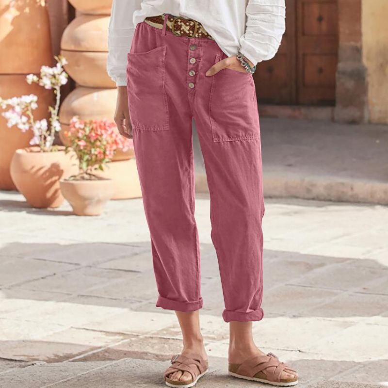 YYFS Damenmode, lässig, einfarbig, bedruckt, Hosen, Hosen und Caprihosen M pfirsich
