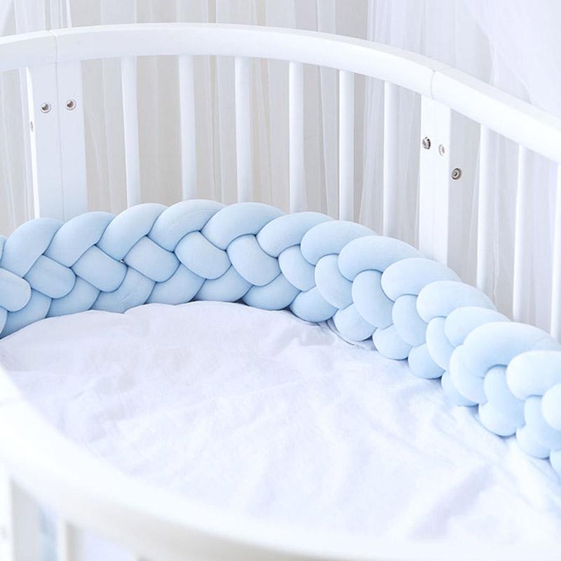 4 Stränge weiches Knotenkissen, dekorative Babybettwäsche, geflochtenes Kinderbett, Sicherheits-Antikollisions-Stoßstangenkissen 2.2 m blau