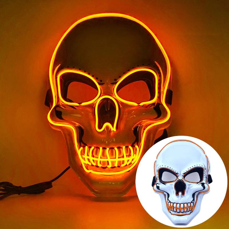 1 Stück Mode Horror Halloween Totenkopfmaske LED-Licht Cosplay Kostüm Cosplay Maske Halloween Partyartikel Halloween Party orange