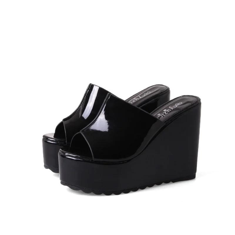 Modische Plateau-Hausschuhe, Damenmode, Schuhe, einfarbig, Keilsandalen, Designer-Party-Sandalen, Frau, lässig, bequem, Sommerschuhe 37 schwarz