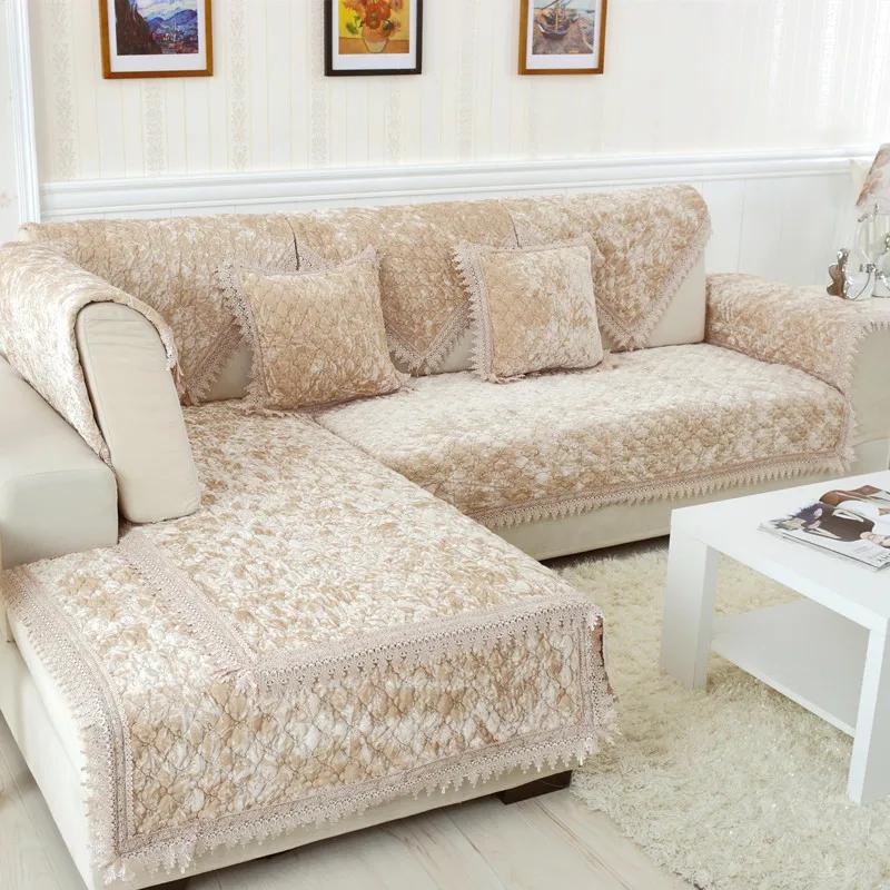 Winter Verdicken Plüsch Sofa Abdeckung Nicht-slip Stickerei Spitze Sofa Handtuch Quilten Ecke Schnitts Chaise Longue Couch Sofa Kissen 70x70cm 1pcs