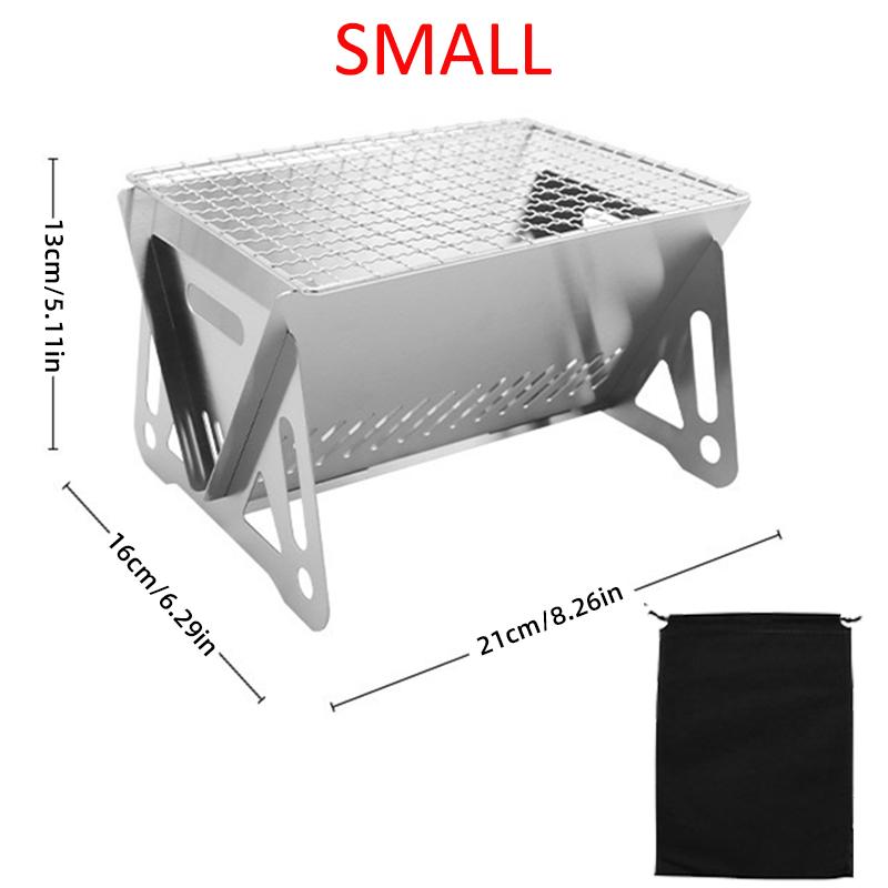 Tragbarer, faltbarer Grill, Heizöfen, Multifunktions-Camping-BBQ-Grillrost, Netz, Brennholzofen, Edelstahl-BBQ-Grill