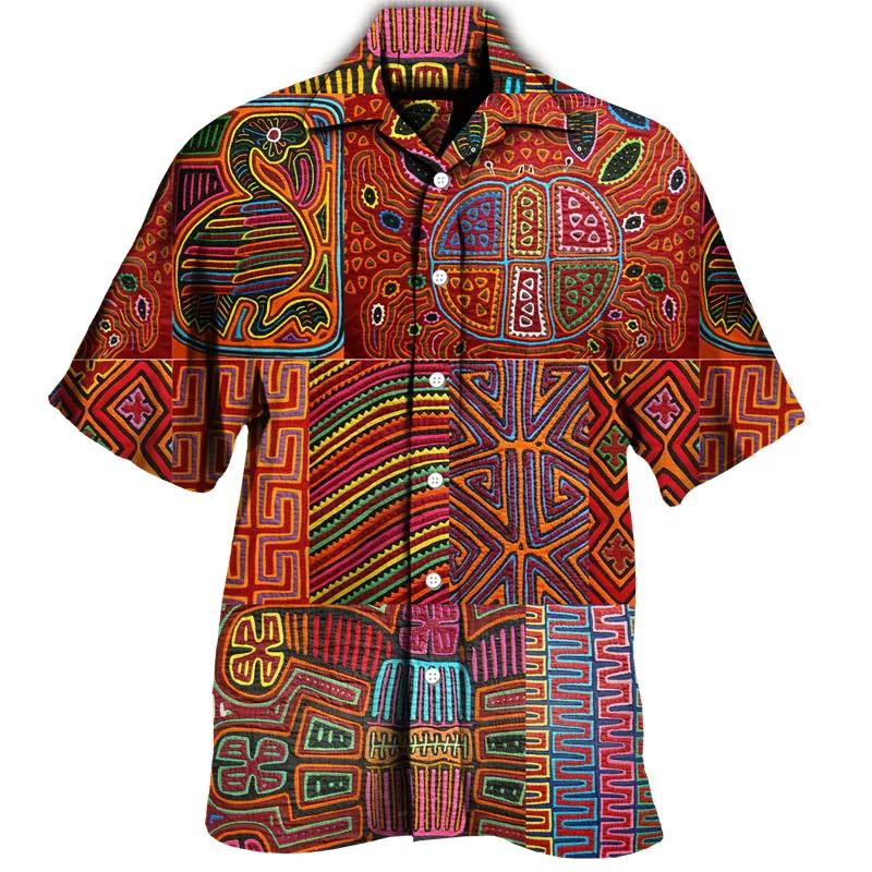 Mode 3D Afrika Dashiki Hemden Herren Sommer Mode Kurzarmhemd Slim-Fit Knopfleiste Freizeithemden Männlich Bequemes Oberteil XXL