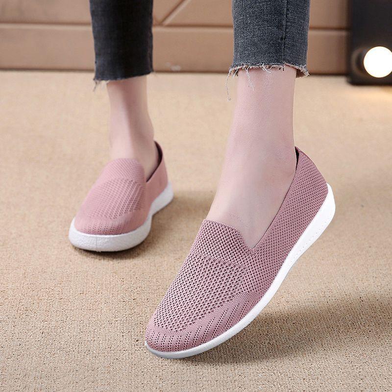 Weiche Sohle Lässige Damen Schuhe Fliegendes Gewebe Atmungsaktiv Fischer Schuhe Dünner Stil Ultraleicht Mutter Schuhe 40 dunkel rosa