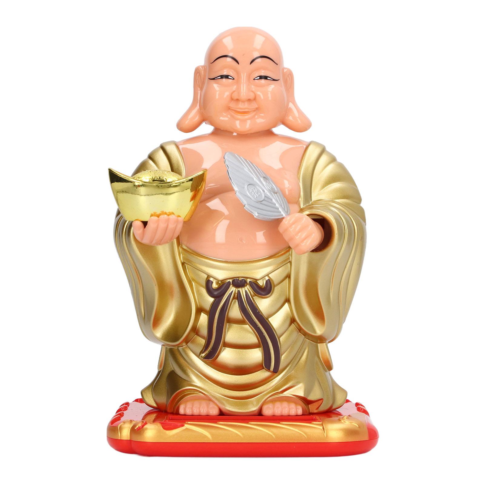 Große lachende Maitreya Buddha Statue Figur Solar Kopfschütteln Lustig Auto Armaturenbrett Buddhistisch