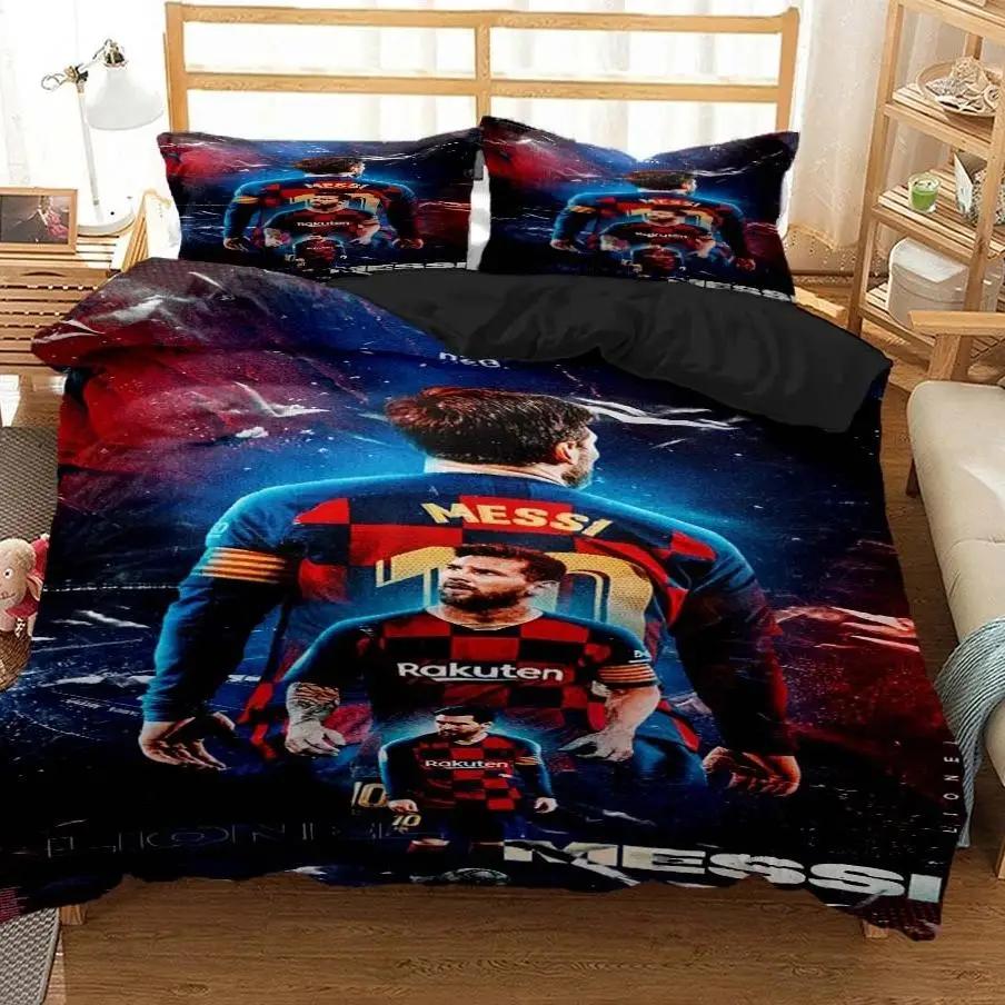 Messi Fußball-Superstar Bettwäsche-Set 3D-Druck FC Barcelona Bettbezug Bettwäsche-Set Weich King Full Size Bettwäsche-Set Für Jungen US Twin(172*218cm)3pcs