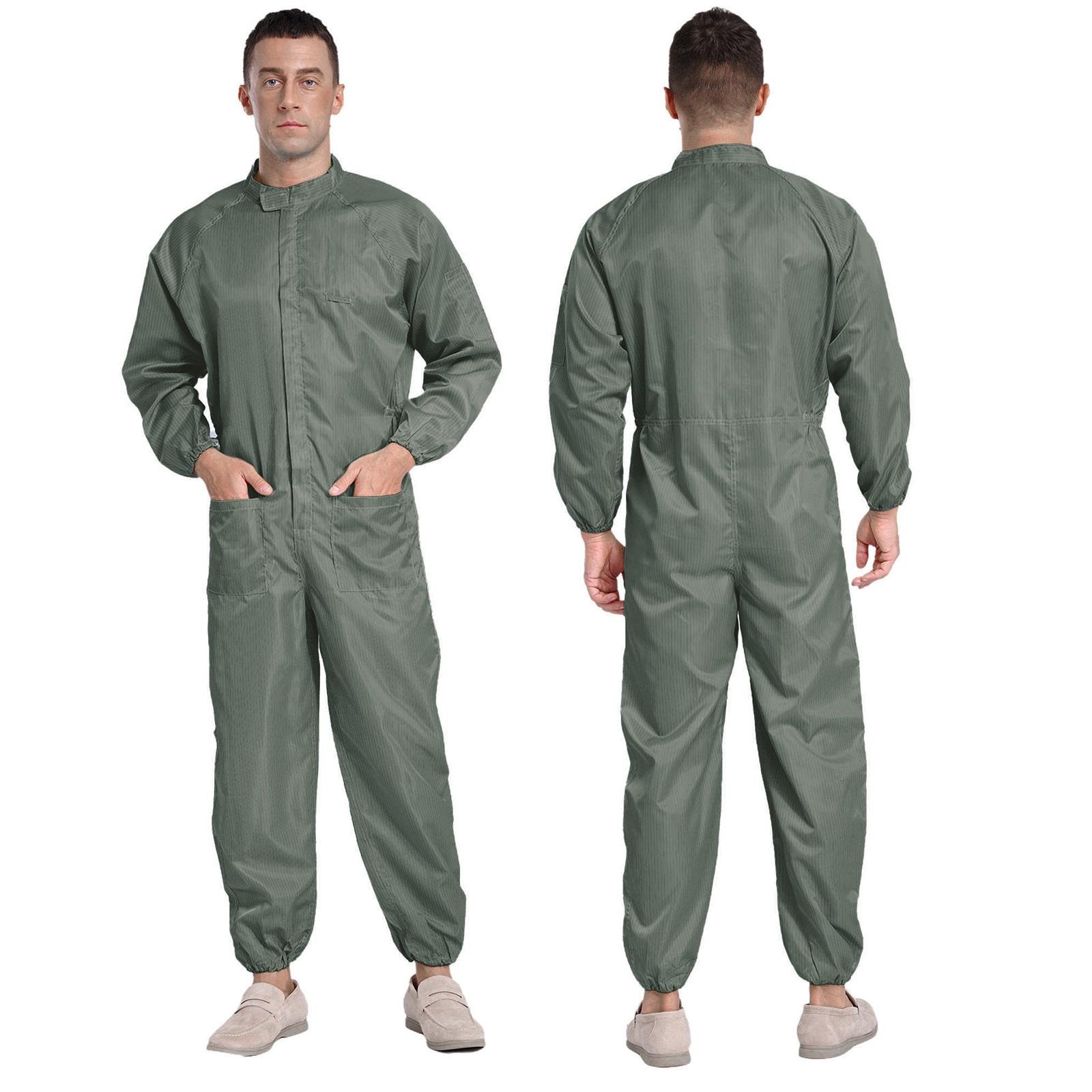 Herren Erwachsene Antistatischer Staubdichter Overall M-5XL - Stehkragen Frontreißverschluss Ganzkörper-Overall Einteilige Arbeitsuniform für Werkstattarbeiter 3XL graue
