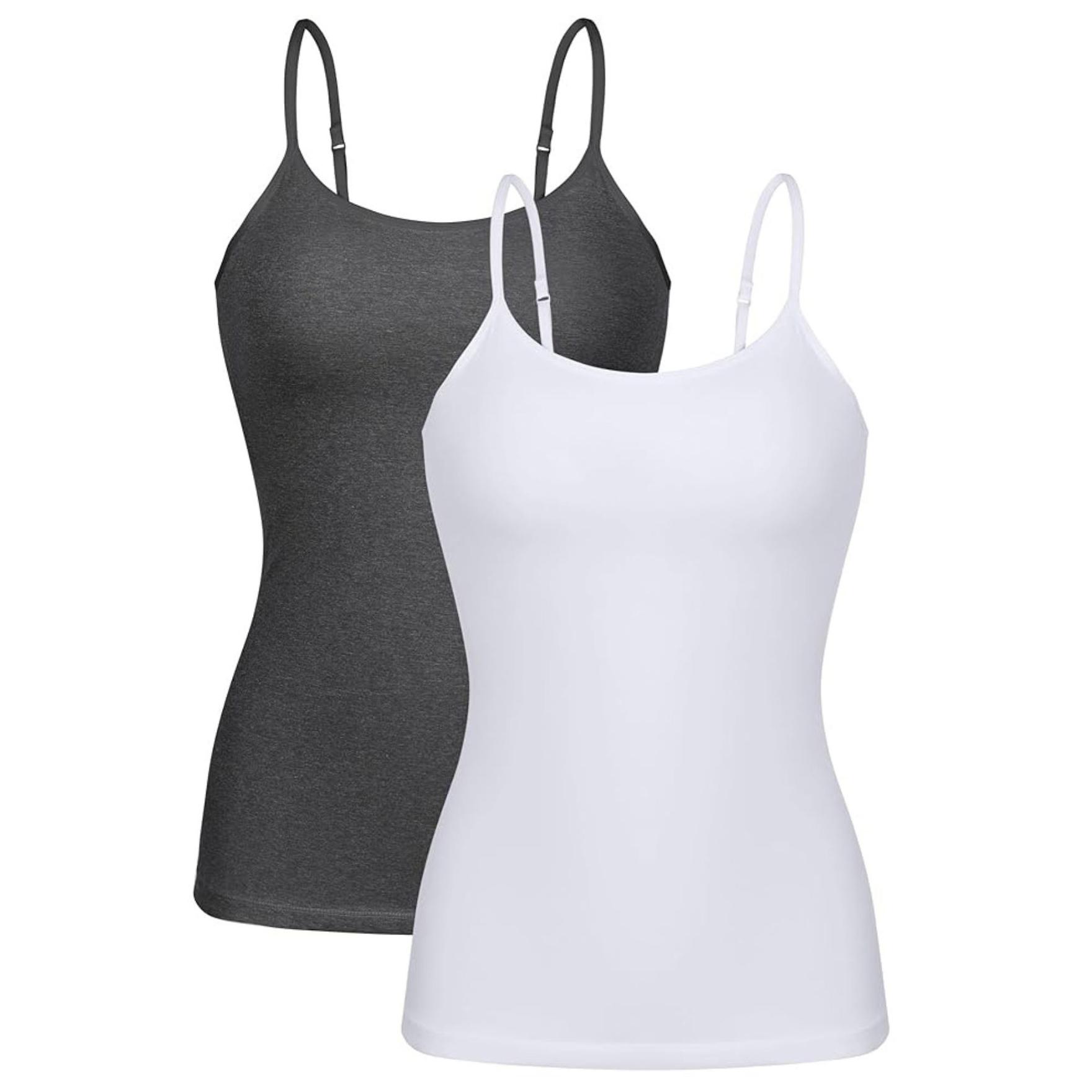 Charmleaks Damen-Unterhemd aus Baumwolle, Damenunterwäsche, Nachtwäsche, Unterwäsche, Hebe-BH, solides Basic-Tanktop, 2er-Pack S weiß/graue