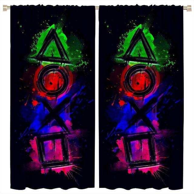 Gamer Vorhänge für Jungen Schlafzimmer Kinder Gaming Dekor Fenster Vorhang Videospiel Fenster Vorhänge Zimmer Dekor Kinder spielen Gamepad W101.5 X H213cm X 2